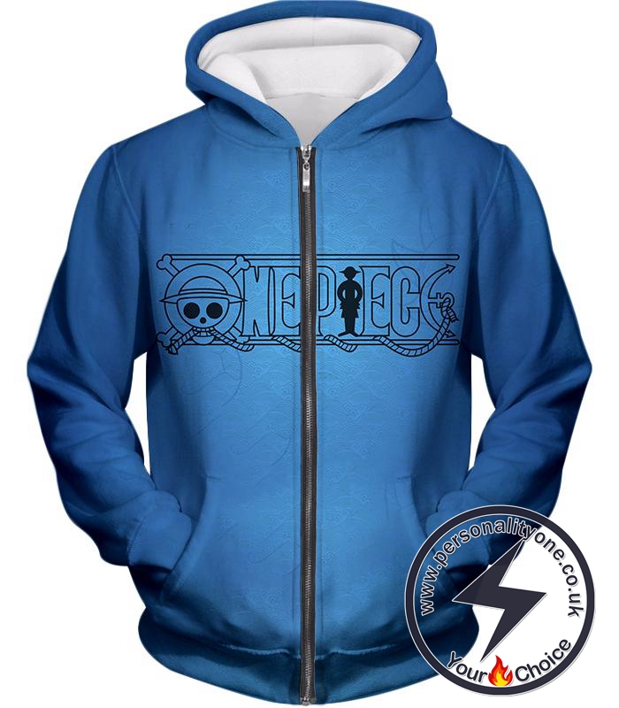 One Piece Awesome Anime One Piece Promo Logo Blue Zip Up Hoodie